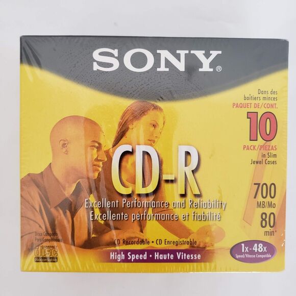 NEW!! (10) Pack Sony High Speed CD-R 700 MB 80-min 1x-48x Speed Slim Jewel Case - Picture 1 of 8